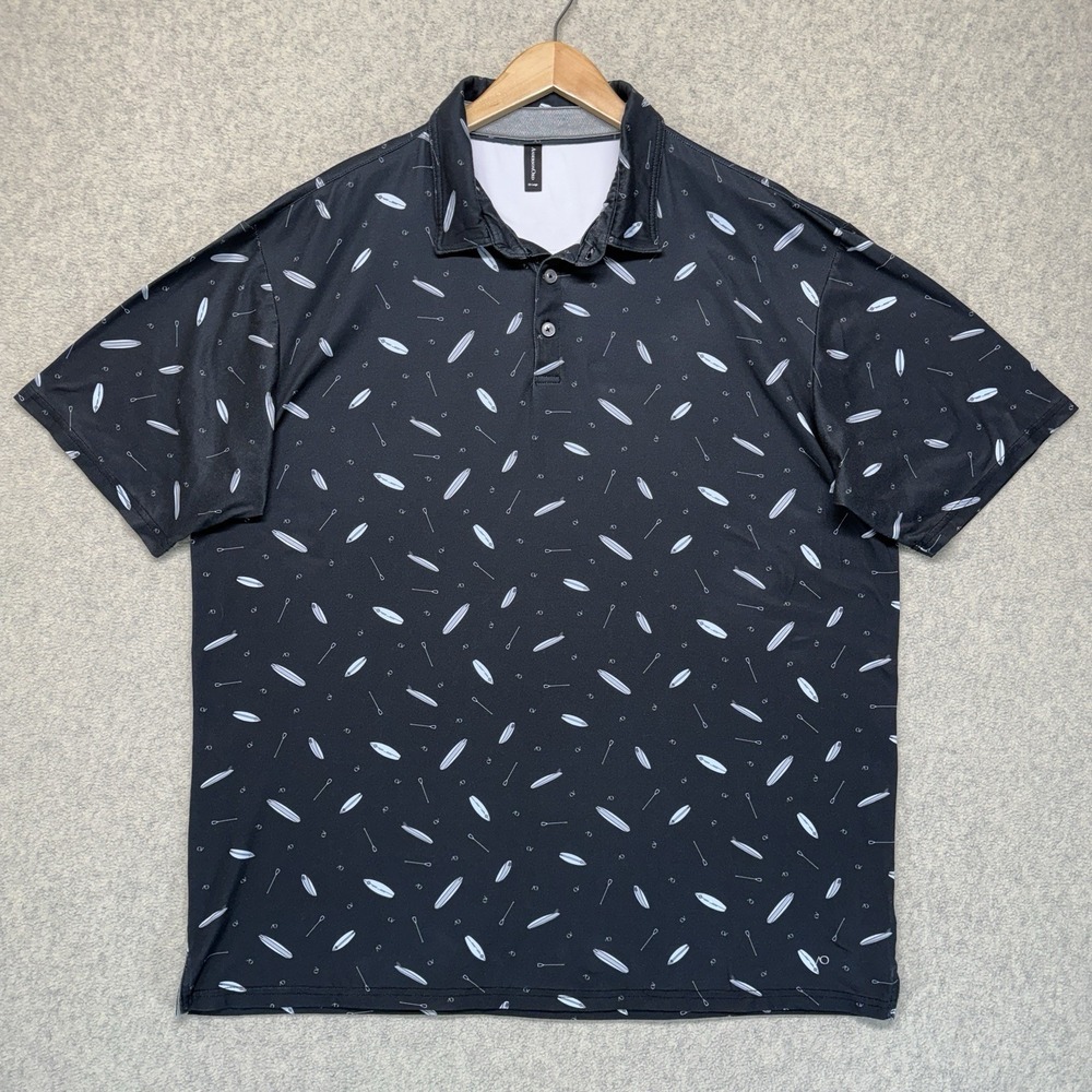 AndersonOrd Mens XXL Golf Polo Black Surfboard Print‎ Performance Stretch